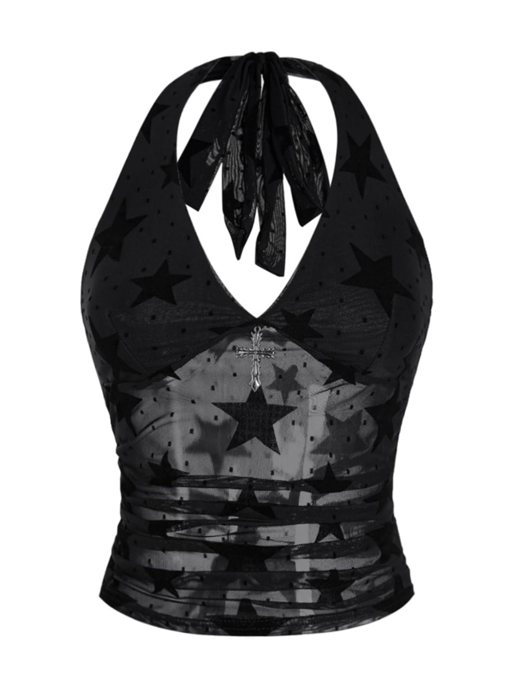 Black Star Mesh Halter Top